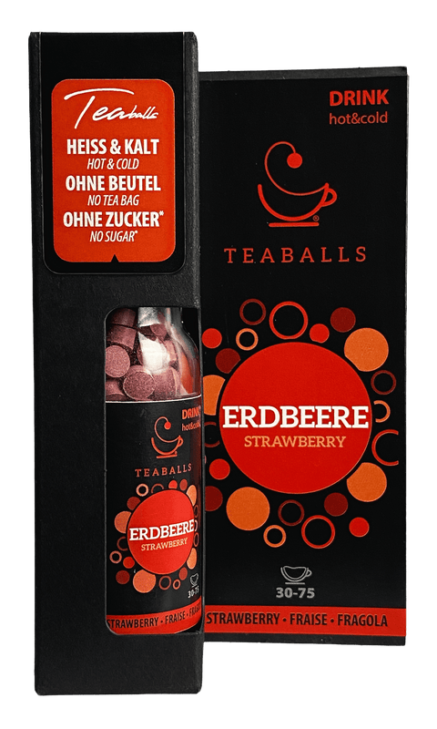 TEABALLS - Erdbeere | BLACK SELECTION | 30-75 Tassen - TEABALLS OFFICIAL | TEABALLS Schweiz | Tee ohne Beutel 