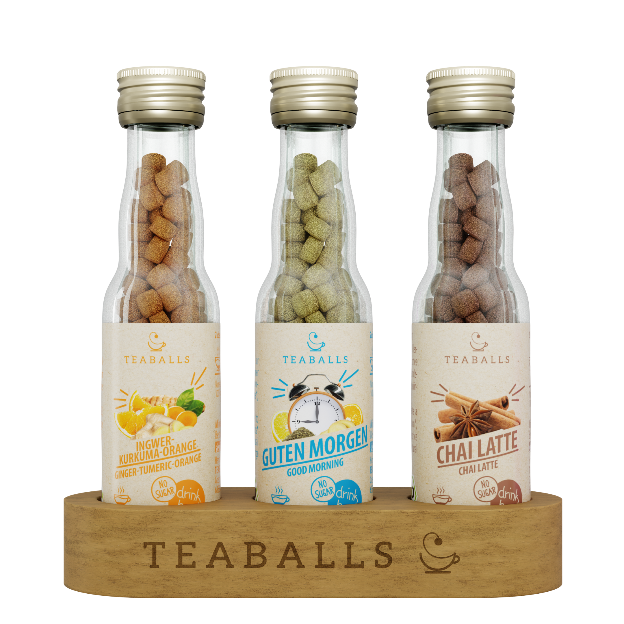 TEABALLS BIO - 3er Set FEEL GOOD - INGWER KURKUMA ORANGE, GUTEN MORGEN TEE, CHAI LATTE