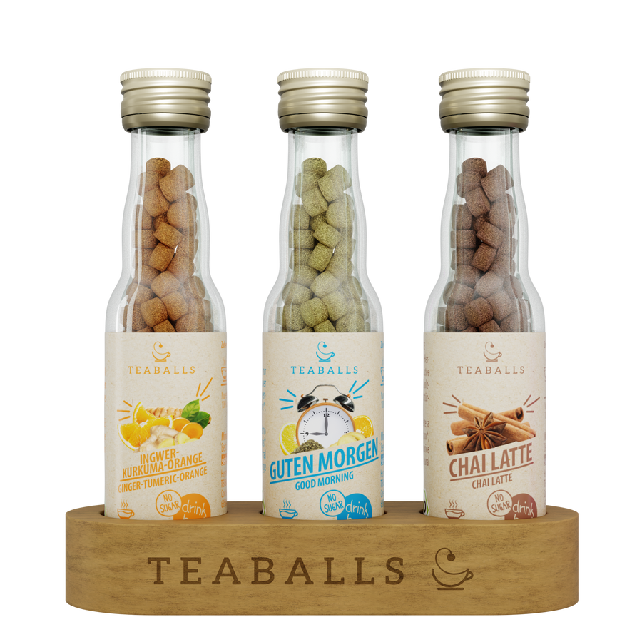 TEABALLS Set da 3 bio FEEL GOOD — set di tè e acqua aromatizzata. Senza zucchero, caldo e freddo.