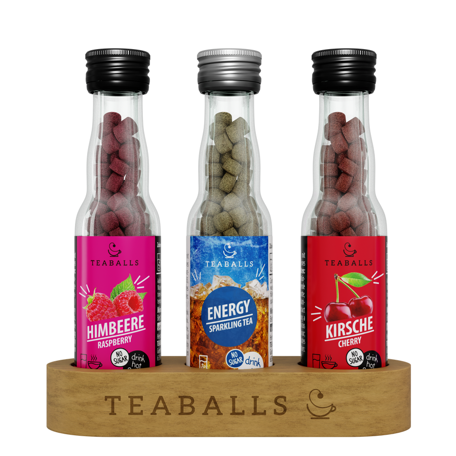 TEABALLS Set da 3 POWER TEA MIX — set di tè e acqua aromatizzata. Senza zucchero, caldo e freddo.