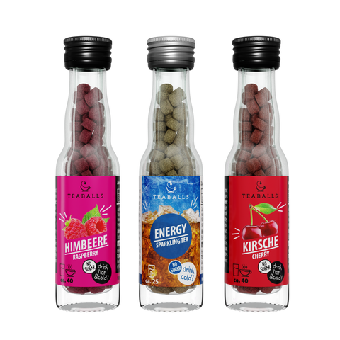 TEABALLS - 3er Set POWER TEA MIX - HIMBEERE, ENERGY, KIRSCHE