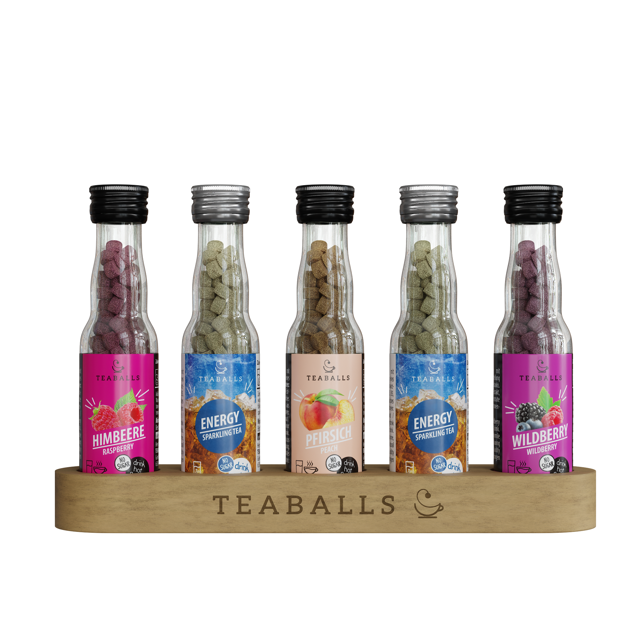 TEABALLS - 5er Set POWER BOOSTER - 2x ENERGY, HIMBEERE, PFIRSICH, WILDBERRY