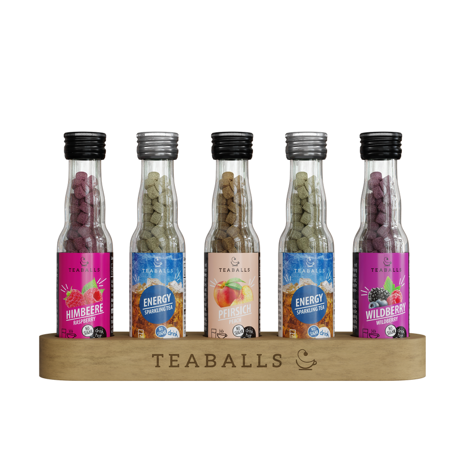 TEABALLS 5er Set POWER BOOSTER — Tee & Flavoured Water Set. Zuckerfrei, heiss & kalt.
