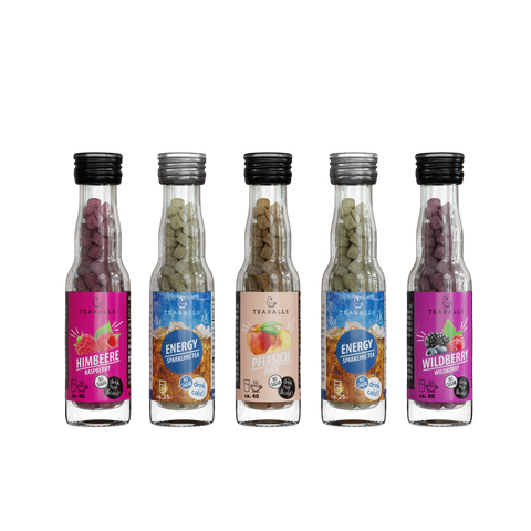 TEABALLS - 5er Set POWER BOOSTER - 2x ENERGY, HIMBEERE, PFIRSICH, WILDBERRY