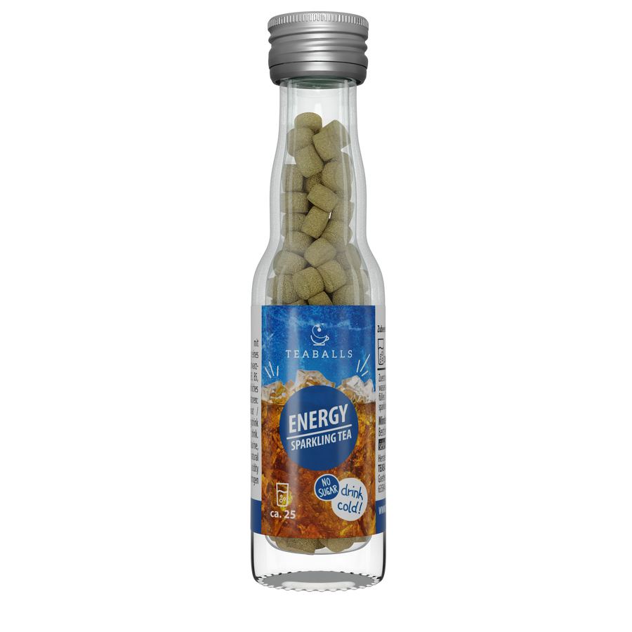 TEABALLS Energy — tè e acqua aromatizzata senza zucchero. Caldo e freddo, senza residui, senza zucchero.
