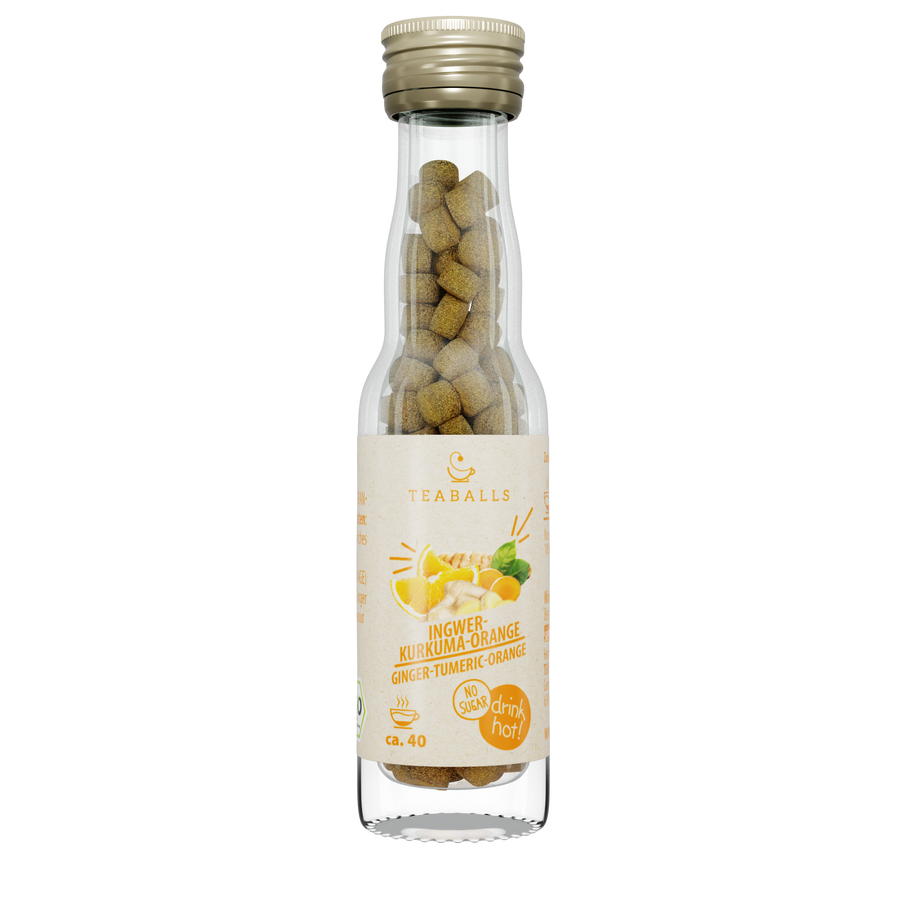 TEABALLS Bio Ingwer Kurkuma Orange — 100% Bio-Tee naturtrüb. Rückstandslos, zuckerfrei.