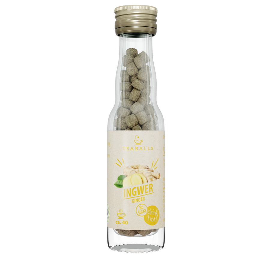 TEABALLS Zenzero bio — 100% tè biologico naturalmente torbido. Senza residui, senza zucchero.