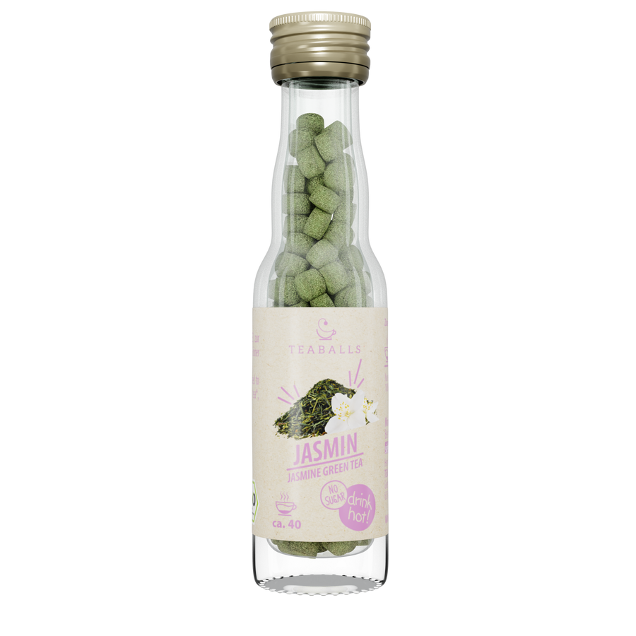TEABALLS Bio Jasmin Grüner Tee — 100% Bio-Tee naturtrüb. Rückstandslos, zuckerfrei.