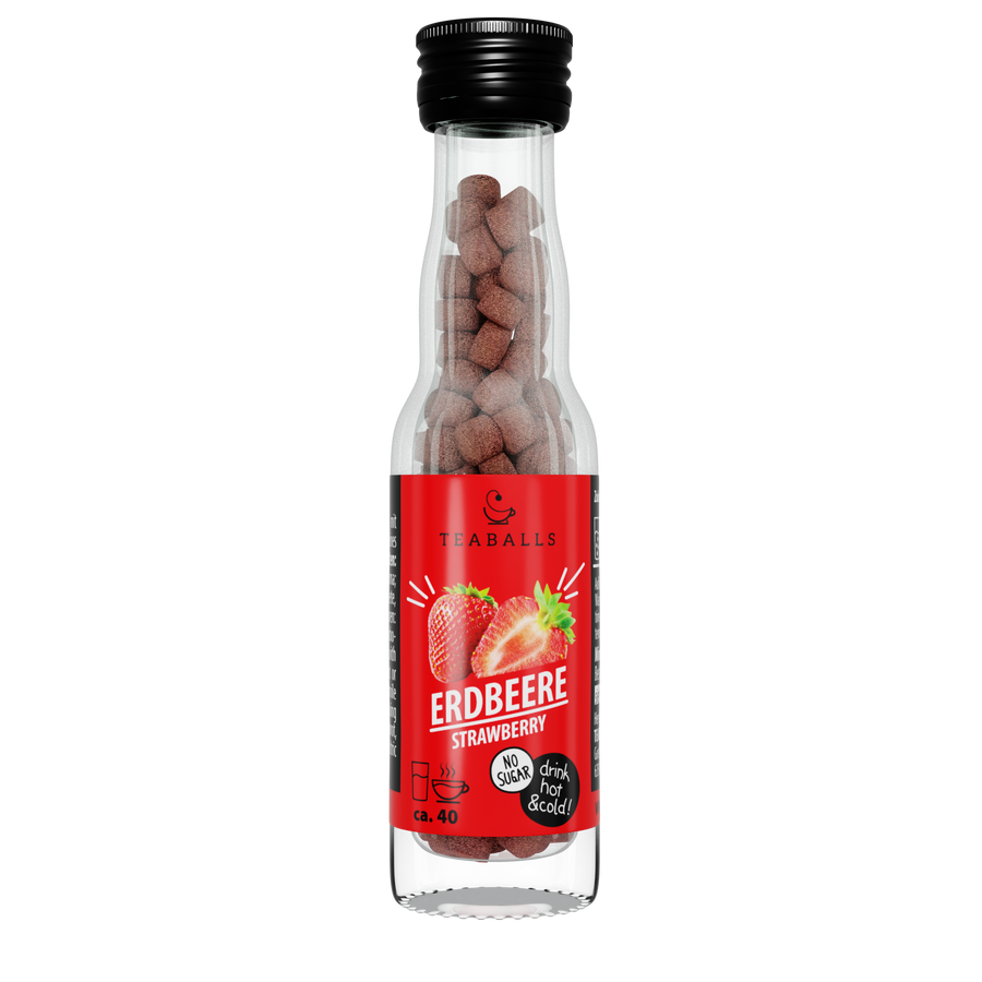 TEABALLS Tè freddo alla fragola Svizzera — tè freddo senza zucchero e acqua aromatizzata, solo 3 calorie a bevanda