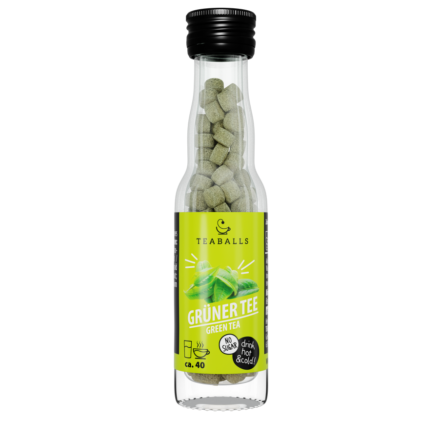 TEABALLS Grüner Tee — Tee & zuckerfreies Flavoured Water. Heiss & kalt, rückstandslos, zuckerfrei.