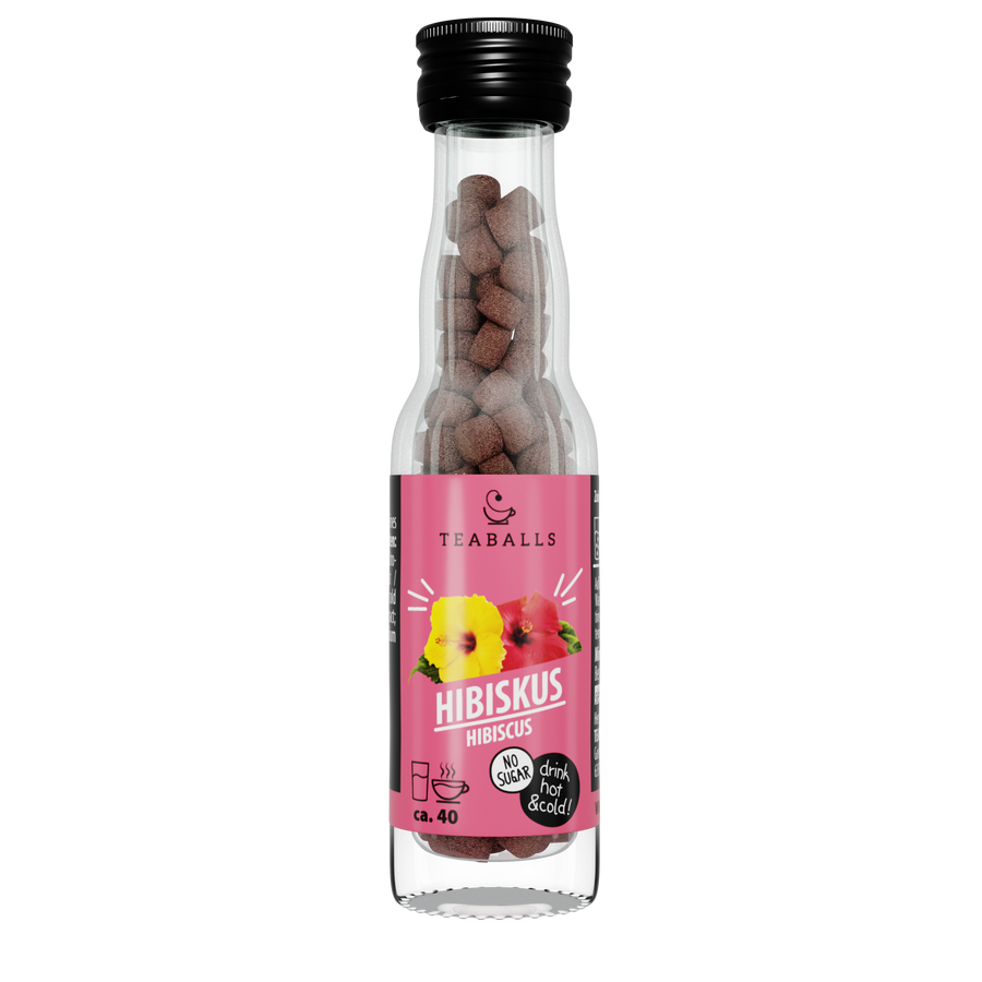 TEABALLS Ibisco — tè e acqua aromatizzata senza zucchero. Caldo e freddo, senza residui, senza zucchero.