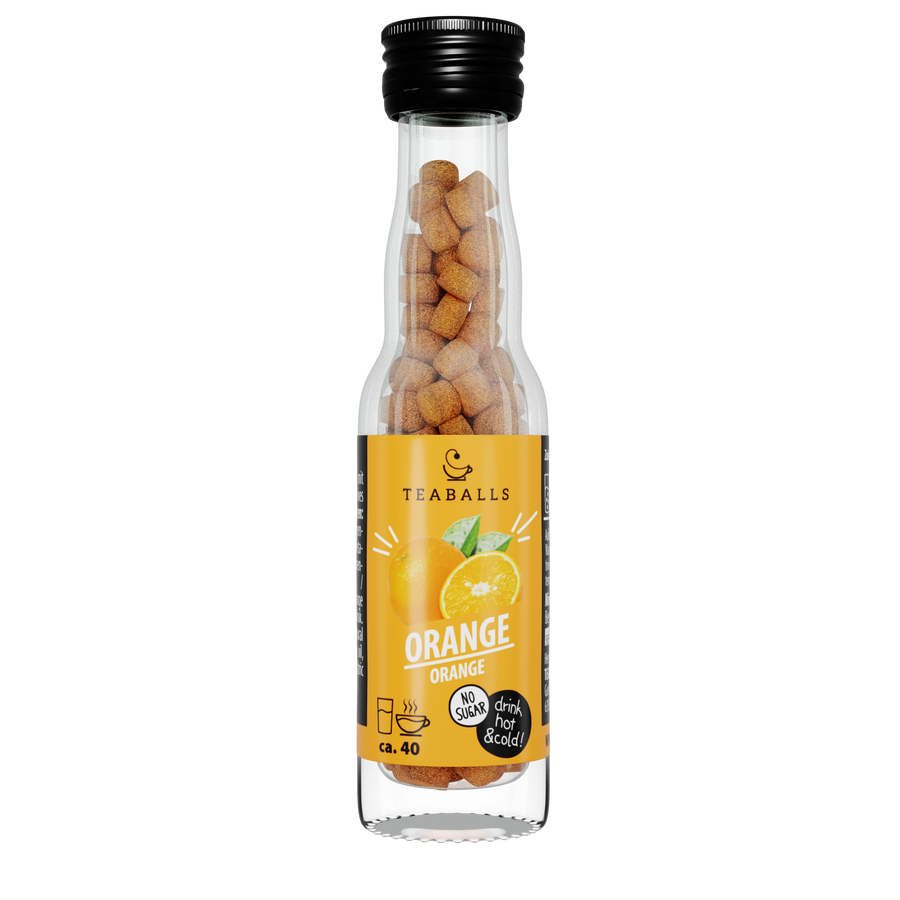 TEABALLS Arancia — tè e acqua aromatizzata senza zucchero. Caldo e freddo, senza residui, senza zucchero.