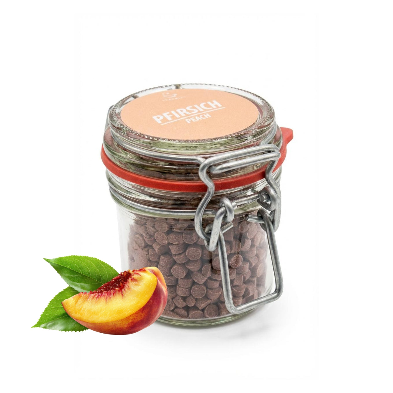 TEABALLS PEACH – 100g storage jar incl. measuring spoon