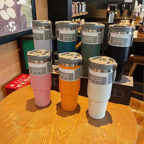 Isolierbecher 900ml Edelstahl — Doppelwand auslaufsicher — Perfekt für TEABALLS — Detailansicht. Heiss & kalt.