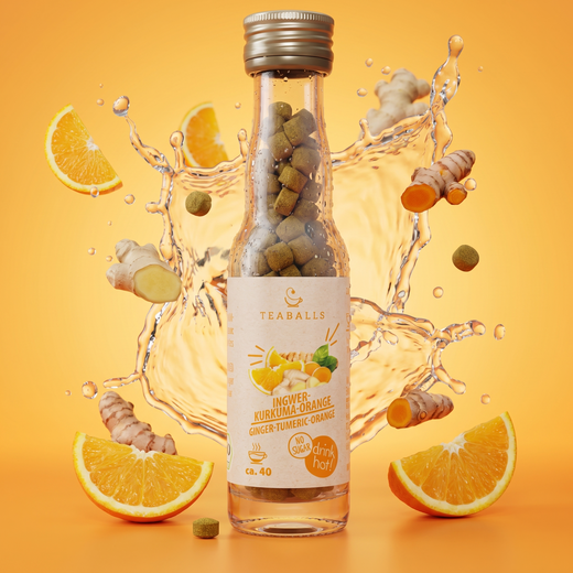 TEABALLS Bio Ingwer Kurkuma Orange kaufen Schweiz — fruchtig-würziger Bio-Tee naturtrüb, rückstandslos & zuckerfrei
