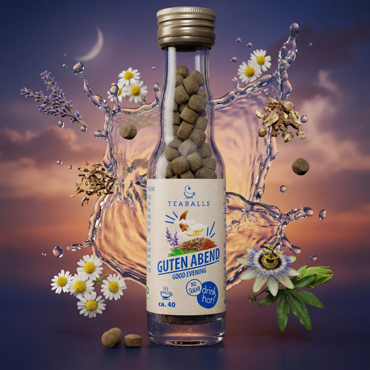 TEABALLS Bio Guten Abend kaufen Schweiz — beruhigender Bio-Kräutertee naturtrüb, rückstandslos & zuckerfrei