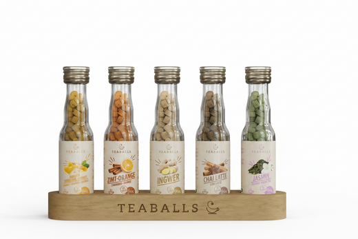 TEABALLS Bio 5er Set Wohlfühl-Mix kaufen Schweiz — 5 Bio-Sorten in Glasflaschen, zuckerfrei & ohne Teebeutel