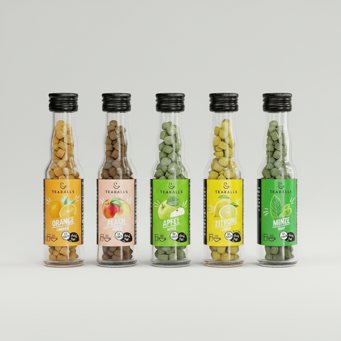 TEABALLS 5er Set BIG CITRUS kaufen Schweiz — Orange, Pfirsich, Apfel, Zitrone & Minze, zuckerfreier Tee heiss & kalt