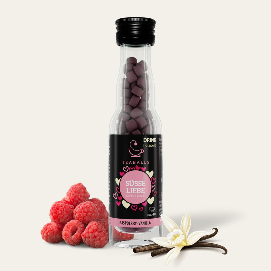 TEABALLS Vaniglia Lampone — tè e acqua aromatizzata senza zucchero. Caldo e freddo, senza residui, senza zucchero.