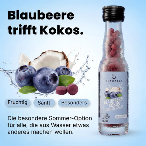 TEABALLS Blaubeere-Kokos VIP – Sommergetränk ohne Teebeutel | teaballs.ch