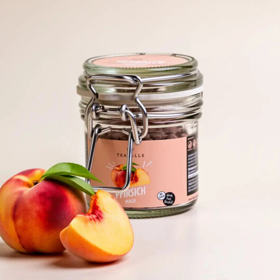TEABALLS Pfirsich 100g Vorratsglas mit Pfirsich