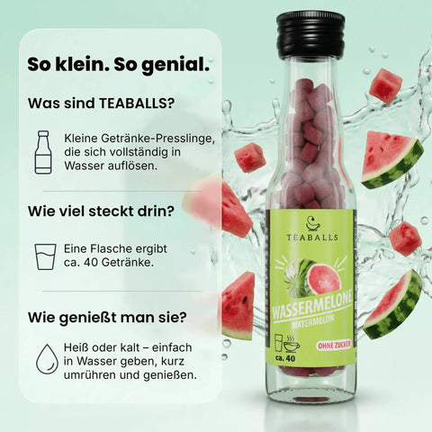 TEABALLS Wassermelone – Made in Germany, 15 g Flasche für ca. 40 Getränke
