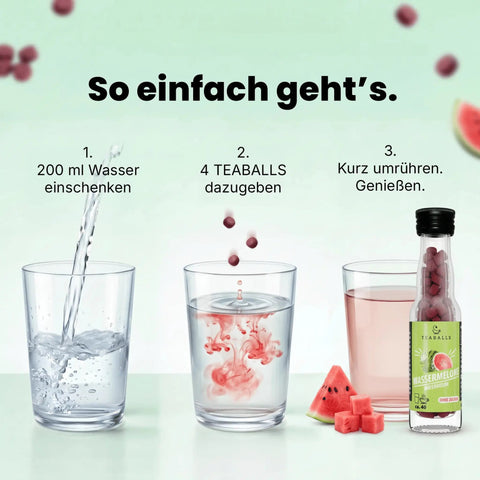 TEABALLS Wassermelone auch mit Sprudelwasser – prickelnde Sommer-Erfrischung