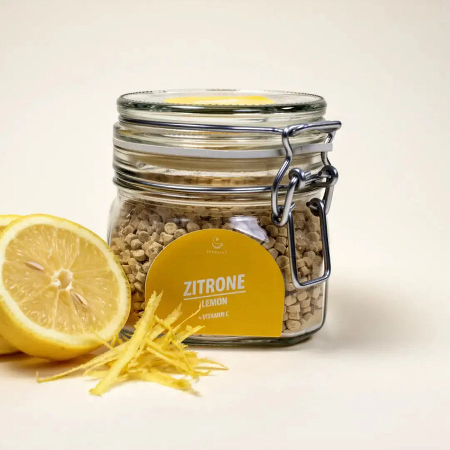 TEABALLS Zitrone 500g Vorratsglas mit Zitronenscheibe